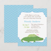 Modern Alligator Blue Chevron Baby shower Party Kaart (Voorkant / Achterkant)
