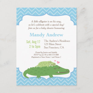 Modern Alligator Blue Chevron Baby shower Party Kaart