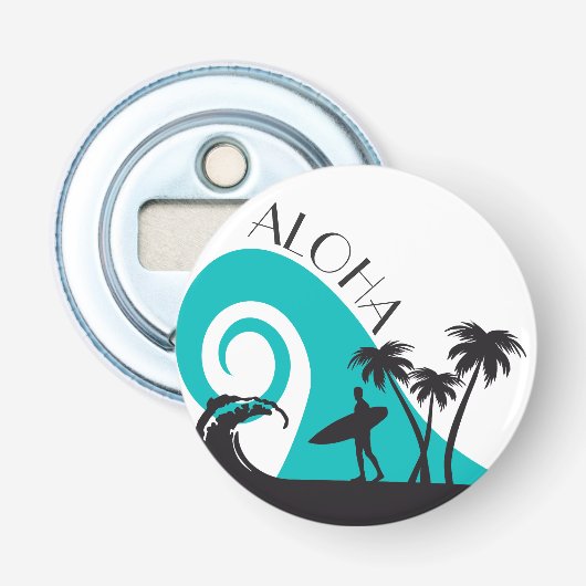 Modern Aloha Surf en Palm Trees Button Flesopener (Voorkant)