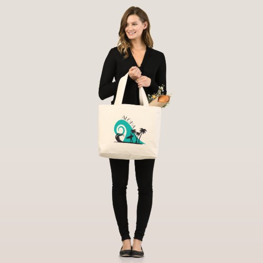 Modern Aloha Surf en Palm Trees Grote Tote Bag (Voorkant (model))
