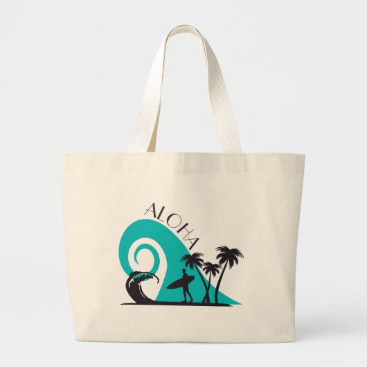 Modern Aloha Surf en Palm Trees Grote Tote Bag (Voorkant)