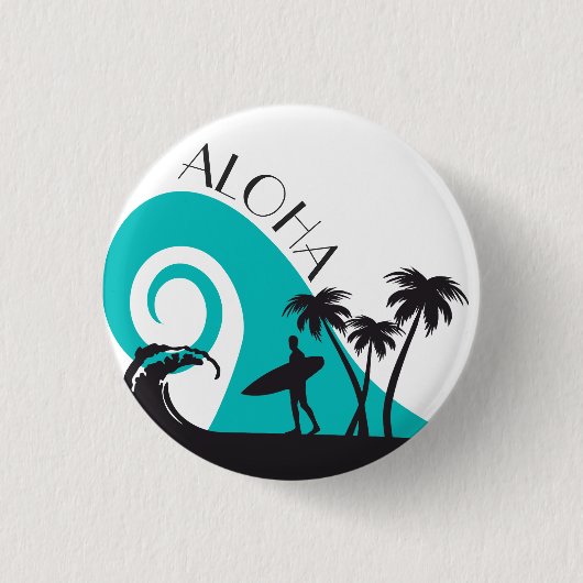Modern Aloha Surf en Palm Trees Ronde Button 3,2 Cm (Voorkant)