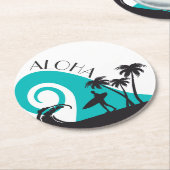 Modern Aloha Surf en Palm Trees Ronde Kartonnen Onderzetter (Gebogen)