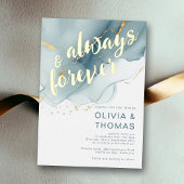 Modern Altijd Voor altijd Blauw Goud Strand Bruilo Folie Uitnodiging