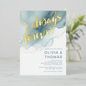 Modern Altijd Voor altijd Blauw Goud Strand Bruilo Folie Uitnodiging (Staand Voorkant)