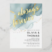 Modern Altijd Voor altijd Blauw Romantisch Strand  Folie Uitnodiging (Voorkant)