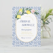 Modern Amalfi Coast Lemon Blue Tegel Vrijgezellenf Kaart (Staand voorkant)