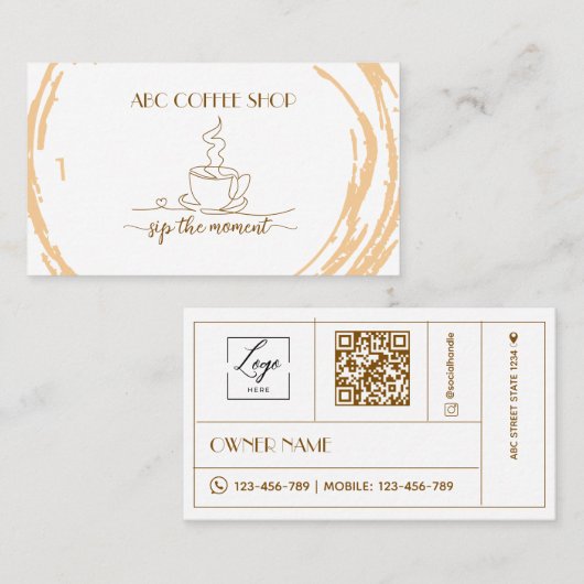 Modern Ambachtsman LOGO QR-code Coffeeshop  Visitekaartje (Voorkant / Achterkant)