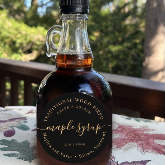 Modern Amber op Black Maple Syrup Label