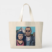Modern American Gothic  Art- Grant Woods Inspired Grote Tote Bag (Achterkant)