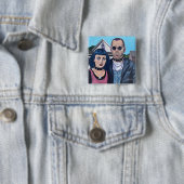 Modern American Gothic Art- Grant Woods Inspired Vierkante Button 5,1 Cm (In situ)