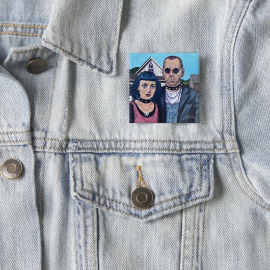 Modern American Gothic  Art- Grant Woods Inspired Vierkante Button 5,1 Cm (In situ)