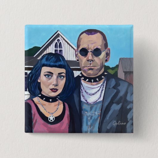 Modern American Gothic Art- Grant Woods Inspired Vierkante Button 5,1 Cm (Voorkant)