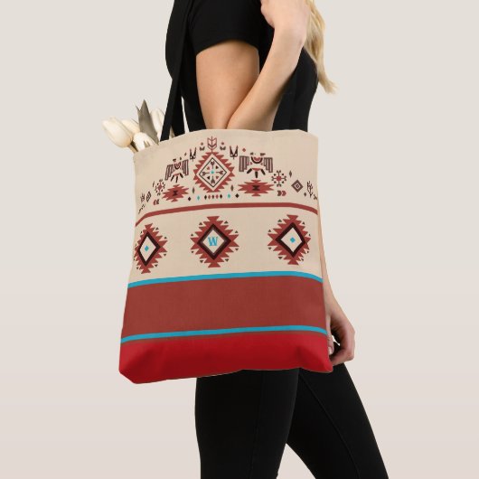 Modern Amerikaans-Native Beïnvloed Patroon Monogra Tote Bag (Dichtbij)