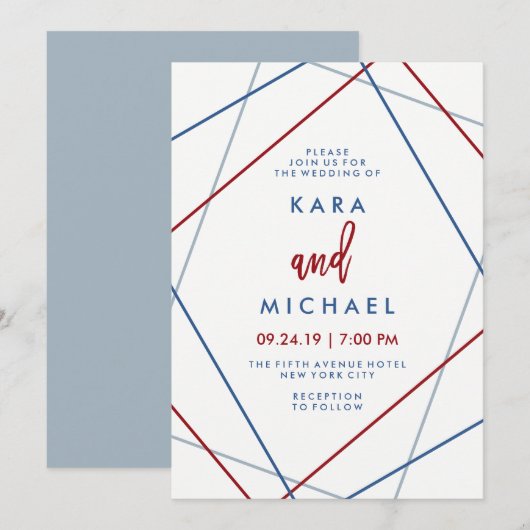 Modern-Amerikaans | Patriottisch Geometrisch huwel Kaart (Voorkant / Achterkant)