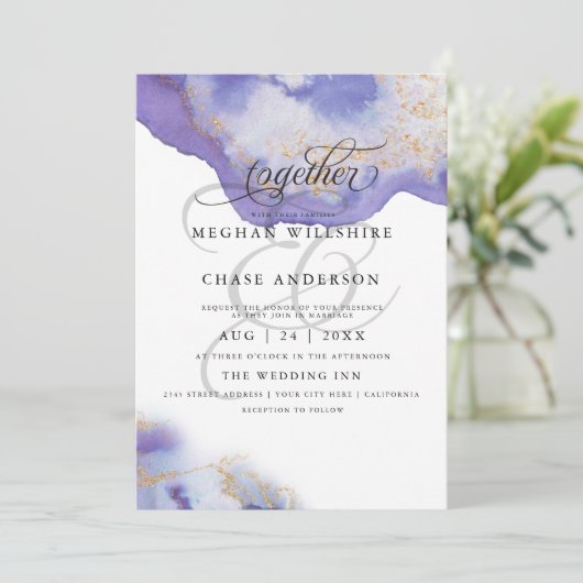 Modern Amethyst Waterverf Geode Barefoot Bride™ Kaart (Staand voorkant)