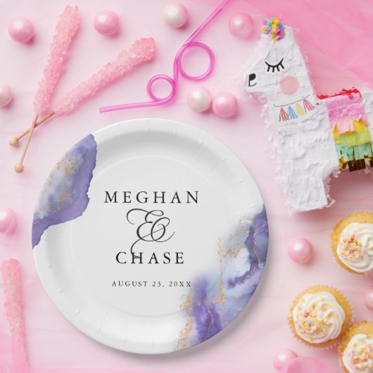 Modern Amethyst Waterverf Geode Barefoot Bride™ Papieren Bordje (Feest)