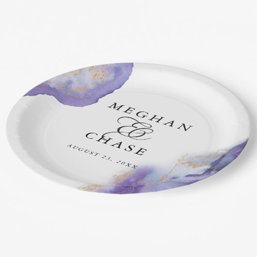 Modern Amethyst Waterverf Geode Barefoot Bride™ Papieren Bordje (Gekanteld)