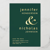 Modern Ampersand Emerald Green Photo Save the Date Folie Uitnodiging (Voorkant)
