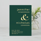 Modern Ampersand Emerald Green Photo Save the Date Folie Uitnodiging (Staand Voorkant)