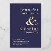 Modern Ampersand Navy Blue Photo Save the Date Folie Uitnodiging (Voorkant)