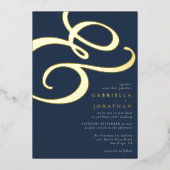 Modern Ampersand Navy Blue Wedding Gold Folie Uitnodiging (Voorkant)