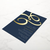 Modern Ampersand Navy Blue Wedding Gold Folie Uitnodiging (Gedraaid)