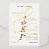 Modern Ampersand Photo Elegant Fall Wedding Gold Folie Uitnodiging (Voorkant)