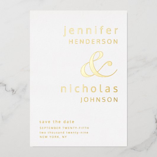 Modern Ampersand Photo Save the Date Gold Folie Uitnodiging (Voorkant)