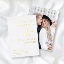 Modern Ampersand Photo Save the Date Gold
