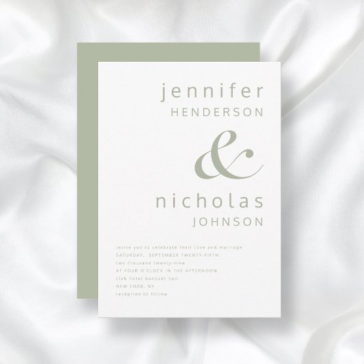 Modern Ampersand Typography Sage Green Wedding Kaart