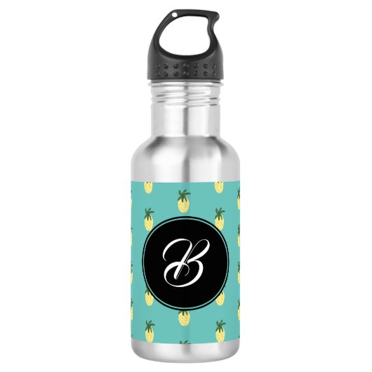 Modern Ananas Illustratie Cirkelvormig Monogram Waterfles (Voorkant)