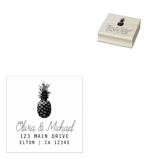 Modern  Ananas Retouradres Bruiloft Ru Rubberstempel (Gestempeld)