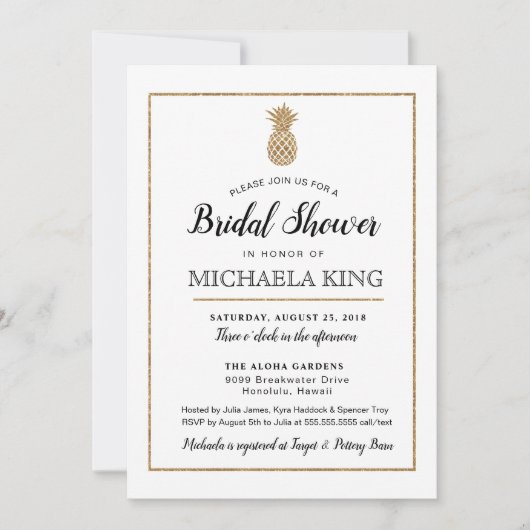 Modern ananas Vrijgezellenfeest, wit en goud Kaart (Voorkant)