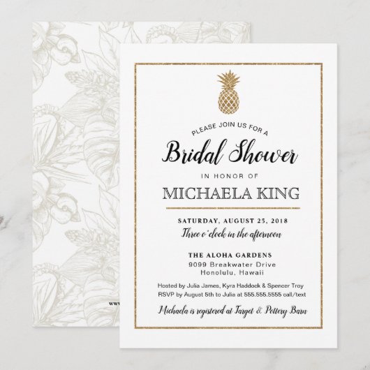 Modern ananas Vrijgezellenfeest, wit en goud Kaart (Voorkant / Achterkant)