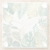 Modern Anastasiah Goud Groen Tropisch blad Glazen Onderzetter (Achterkant)