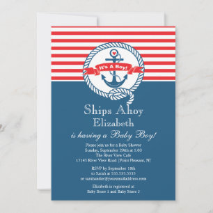 Modern Anchor Nautical Sailboat Boy Baby shower Kaart