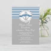 Modern Anchor Nautical Sailboat Boy Baby shower Kaart (Staand voorkant)