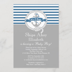 Modern Anchor Nautical Sailboat Boy Baby shower Kaart