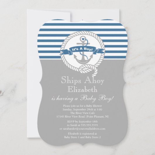 Modern Anchor Nautical Sailboat Boy Baby shower Kaart (Voorkant)