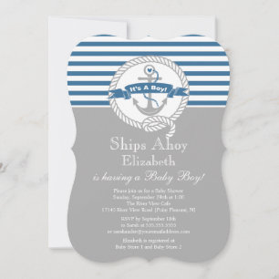Modern Anchor Nautical Sailboat Boy Baby shower Kaart