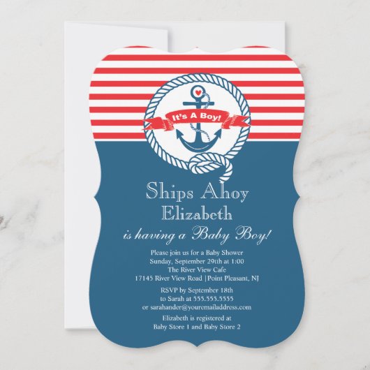 Modern Anchor Nautical Sailboat Boy Baby shower Kaart (Voorkant)