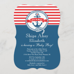 Modern Anchor Nautical Sailboat Boy Baby shower Kaart