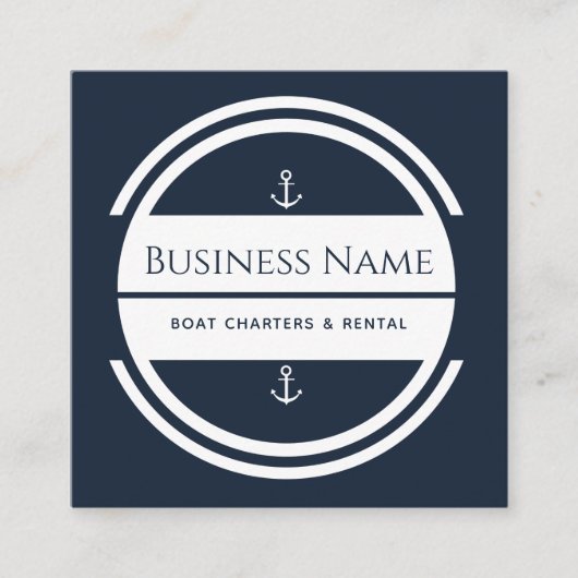 Modern Anchor Sailing Vist Deep Blue Minimalist Vierkante Visitekaartje (Voorkant)