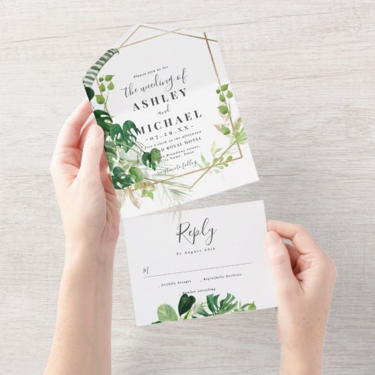 Modern and elegant tropical frame  all in one uitnodiging (Afscheurbaar)