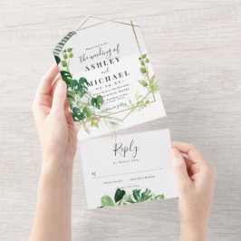 Modern and elegant tropical frame  all in one uitnodiging