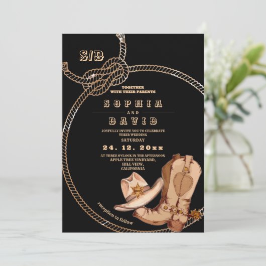 Modern and Minimal Western Cowboy Boots Wedding Kaart (Staand voorkant)