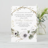 Modern Anemone Twig Fern Eucalyptus Wreath Wedding Kaart (Staand voorkant)