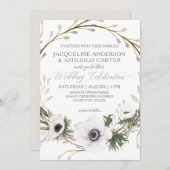 Modern Anemone Twig Fern Eucalyptus Wreath Wedding Kaart (Voorkant / Achterkant)
