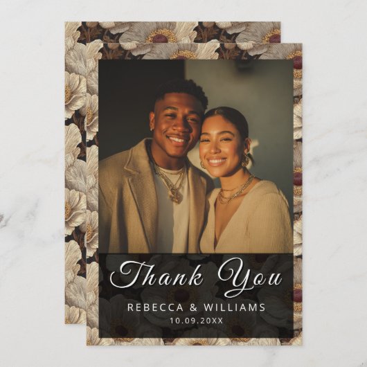 Modern Anemones Inspired Garden Wedding Bedankkaart (Voorkant / Achterkant)